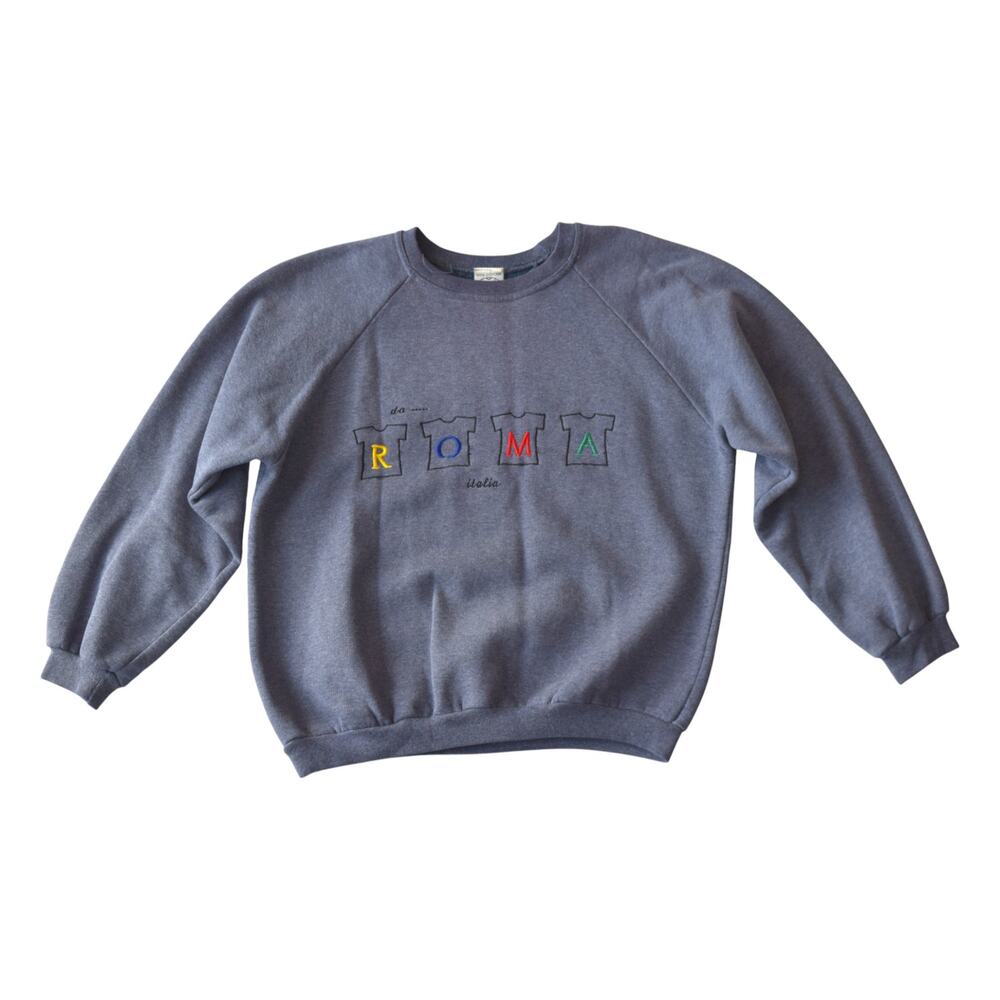 Vintage 80s Italian Roma Embroidered Cotton Sweatshirt Men Small